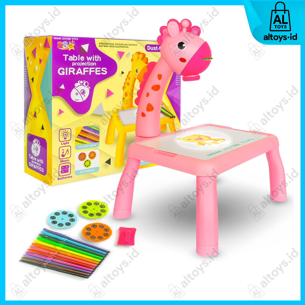 MAINAN EDUKASI MEJA PROJECTOR MUSIC BELAJAR MENGAMBAR DAN MEWARNAI MEJA JERAPAH DRAWING BOARD PROJECTOR MELUKIS SS1555