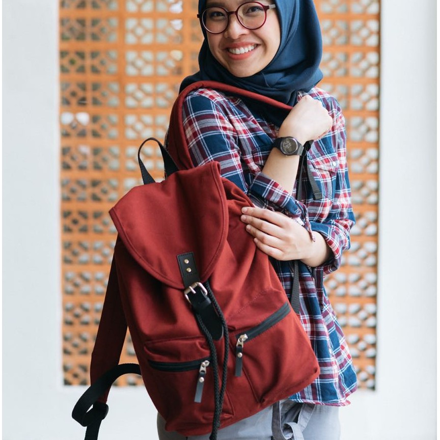 TAS LAPTOP RANSEL KULIAH SEKOLAH KANVAS VINTAGE HEEJOU TRAVELLO MAROON