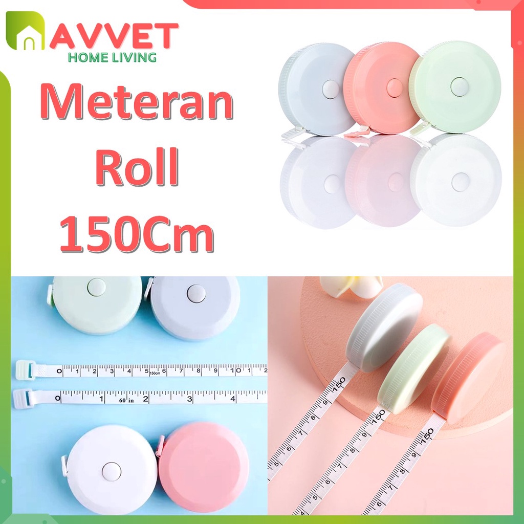 AVVET Meteran Mini Gulung 150Cm Pengukur Lingkar Perut Baju Jahit Measure Tapes High Quality 1.5M Warna Pastel Alat Ukur Kain Tukang Jahit 60 Inch