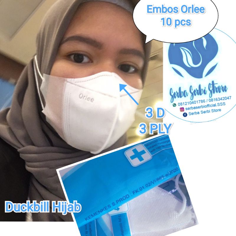 Orlee Duckbill Hijab 10 pcs Duckbill Onecare 20 pcs FaceMask Headloop 50 pcs KEMENKES RI ORI