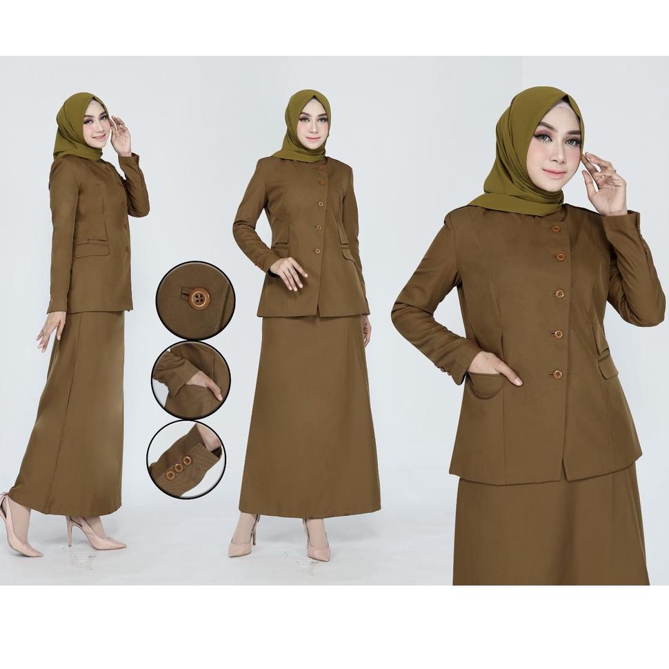 KIRIM HARI INI Baju Dinas Wanita Pemda Aceh Set Rok A Blazer PNS ASN Keki Seragam Pemda Khaki Wanita