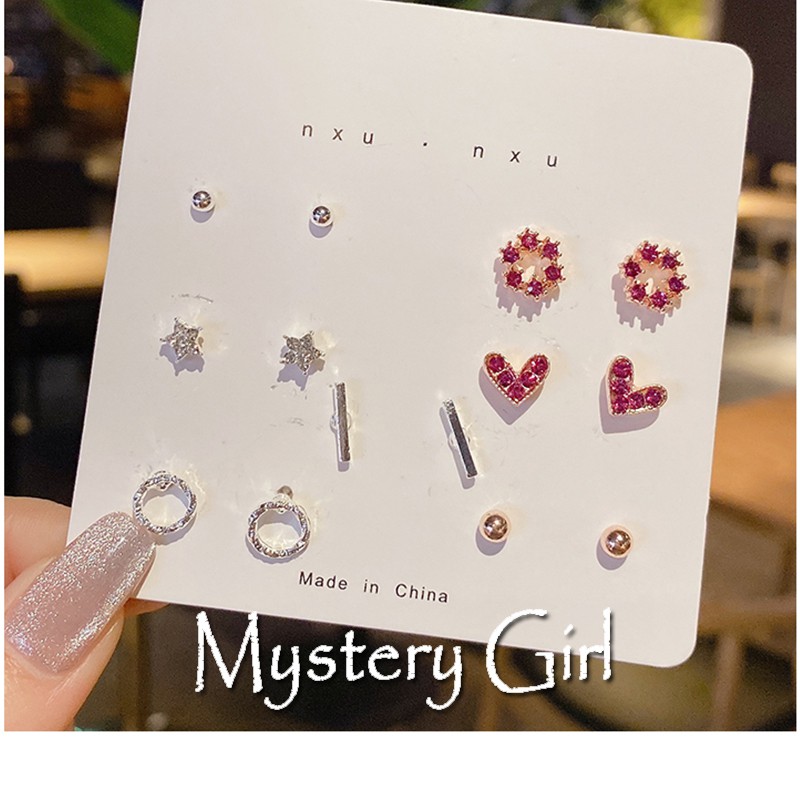 Mysterygirl - 7 Pasang Set Anting Earrings Tusuk Simple Kreatif Gaya Korea untuk Wanita Stud Fashion Korea Aksesoris Murah COD