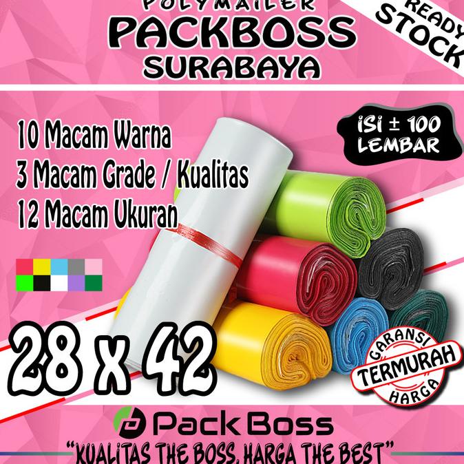 

POLYMAILER PACKBOSS 28X42 ISI 100 *READY SURABAYA * HARGA TERMURAH*