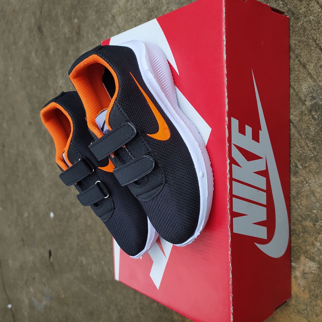 COD SEPATU SNEAKERS NIKE ZOOM KIDS ANAK LAKI LAKI PEREMPUAN TANPA TALI HITAM OREN