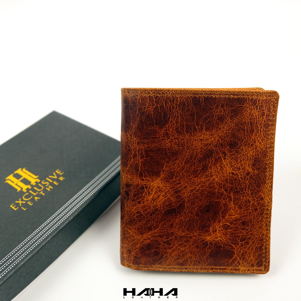 Dompet lipat pendek SHOKA Wallet Leather Kulit Motif Jeruk Cowok Pria Laki