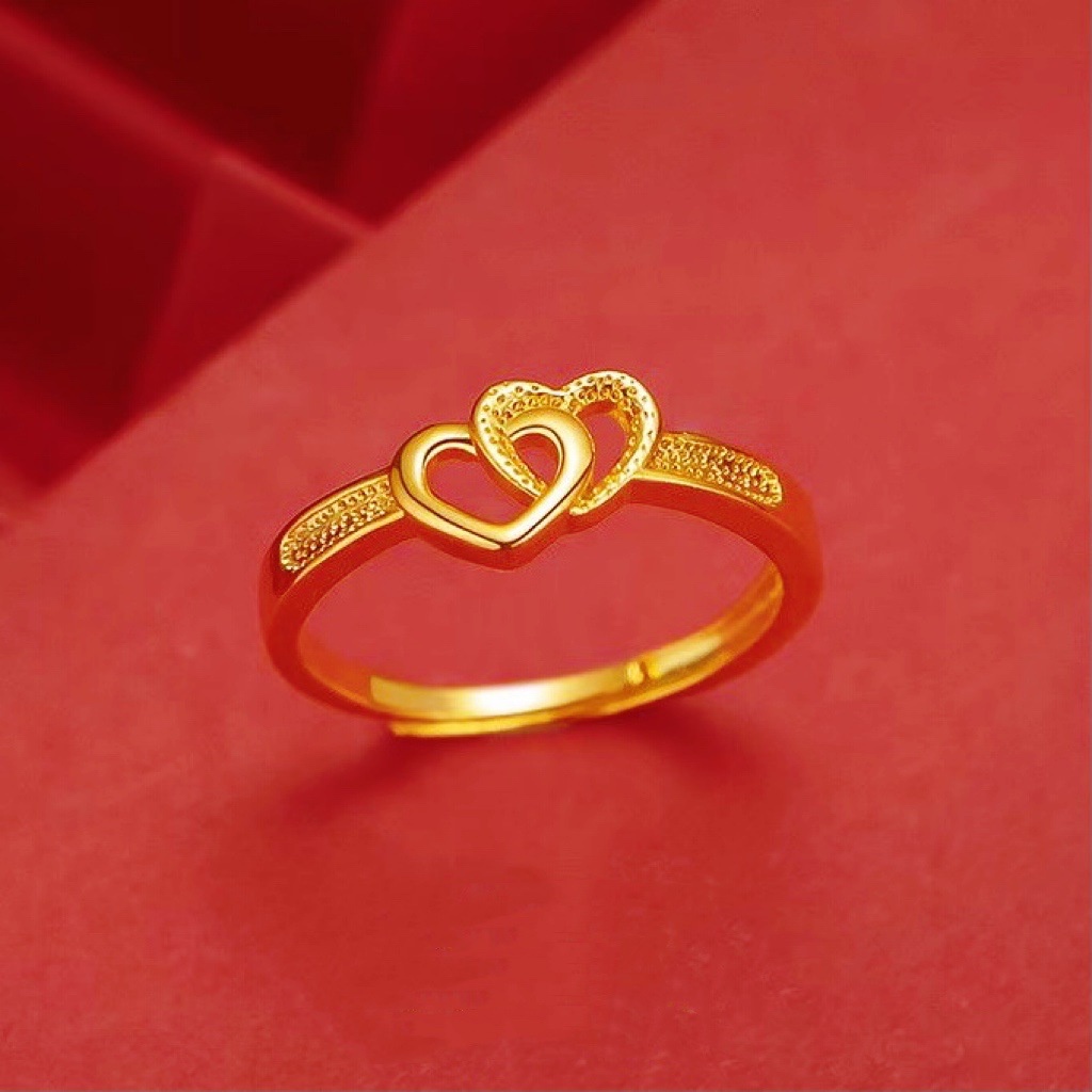 Cincin Emas 18K Bentuk Hati Dan Bunga Mawar Bahan Tembaga Untuk Wanita