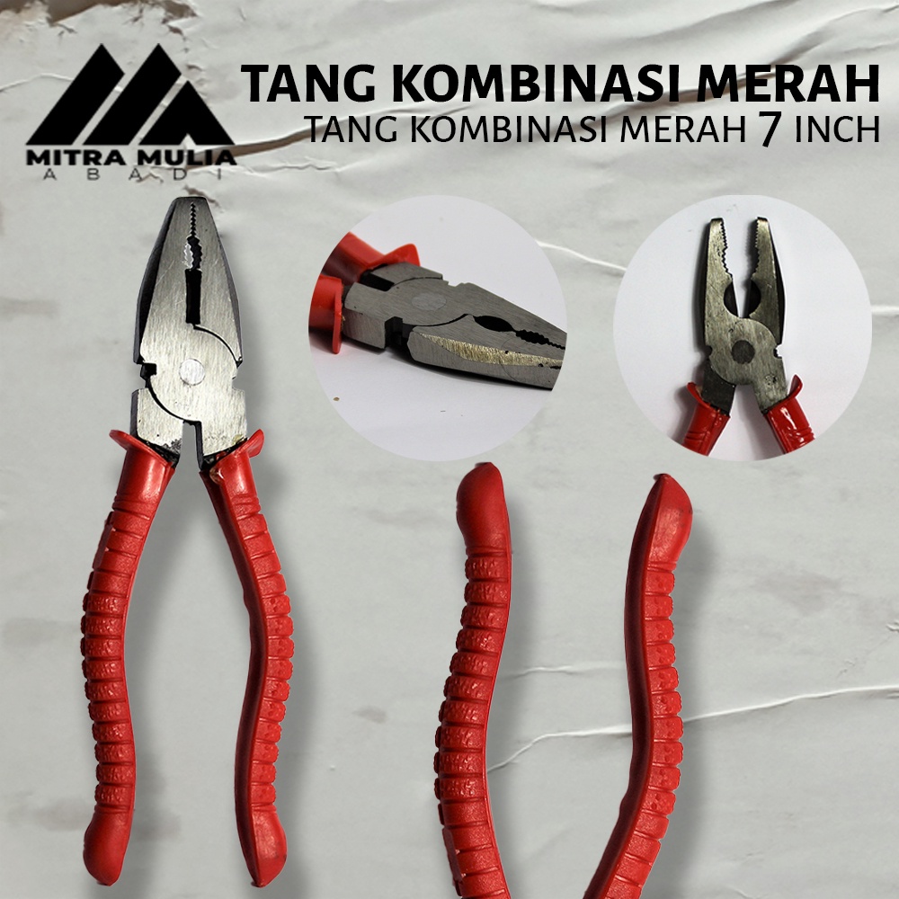 Tang Kombinasi 7 Inci Merah Murah l Tang Karet l Linesman Combination