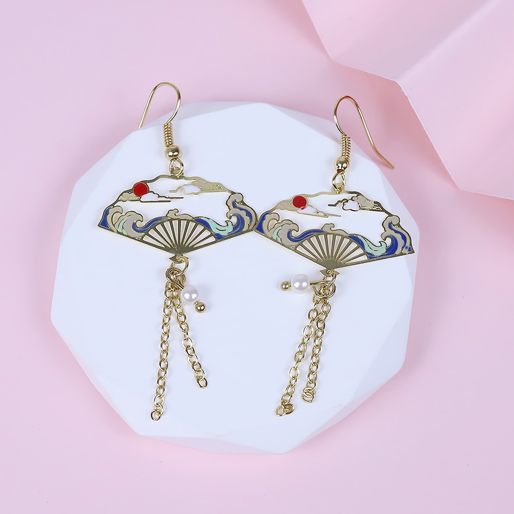 Anting Rumbai Bentuk Hollow Bahan Metal Gaya China Untuk Wanita