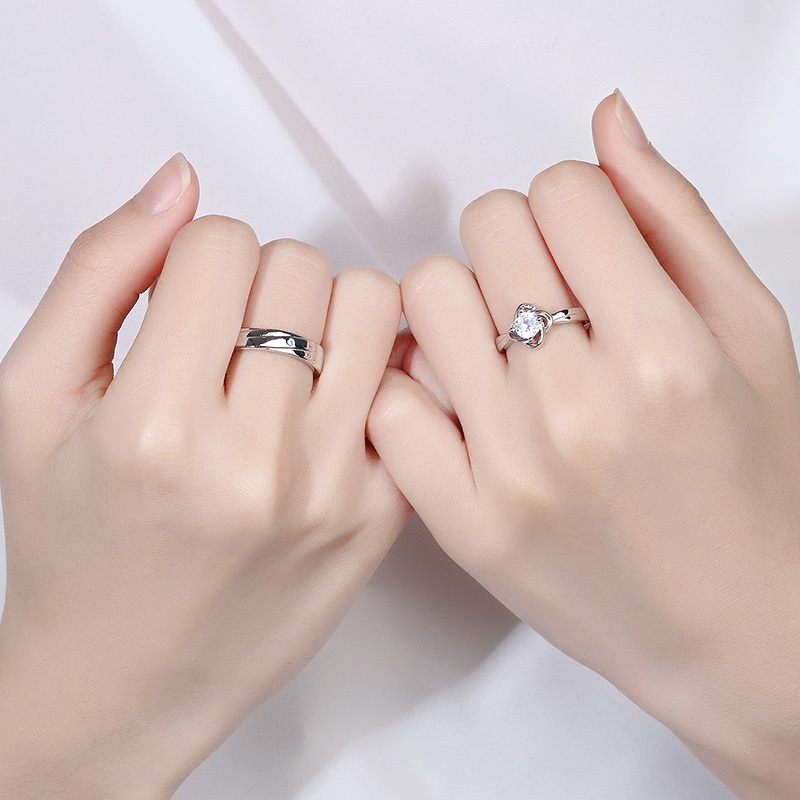 2pcs Cincin Pasangan / Cincin Couple Perak 925 Cincin Tunangan / Lamaran Pria Wanita Titanium Anti Karat