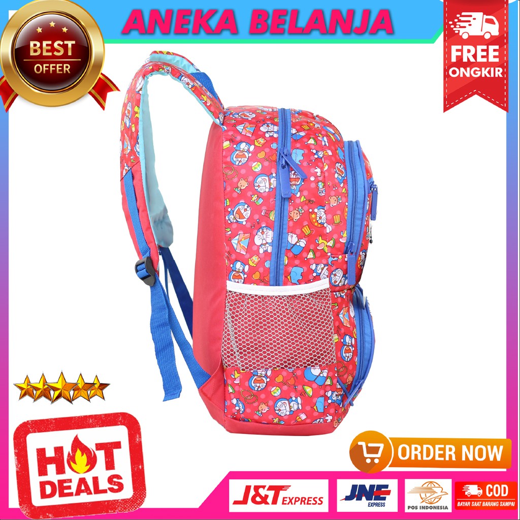 Tas Ransel Sekolah Anak Cewek Rebound Motif Doraemon Warna Merah Lucu Imut Harga Ekonomis Free Raincover