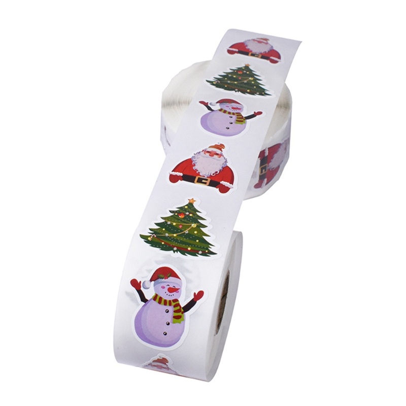 500pcs / roll Stiker Desain Santa Snowman Pohon Natal Untuk Amplop