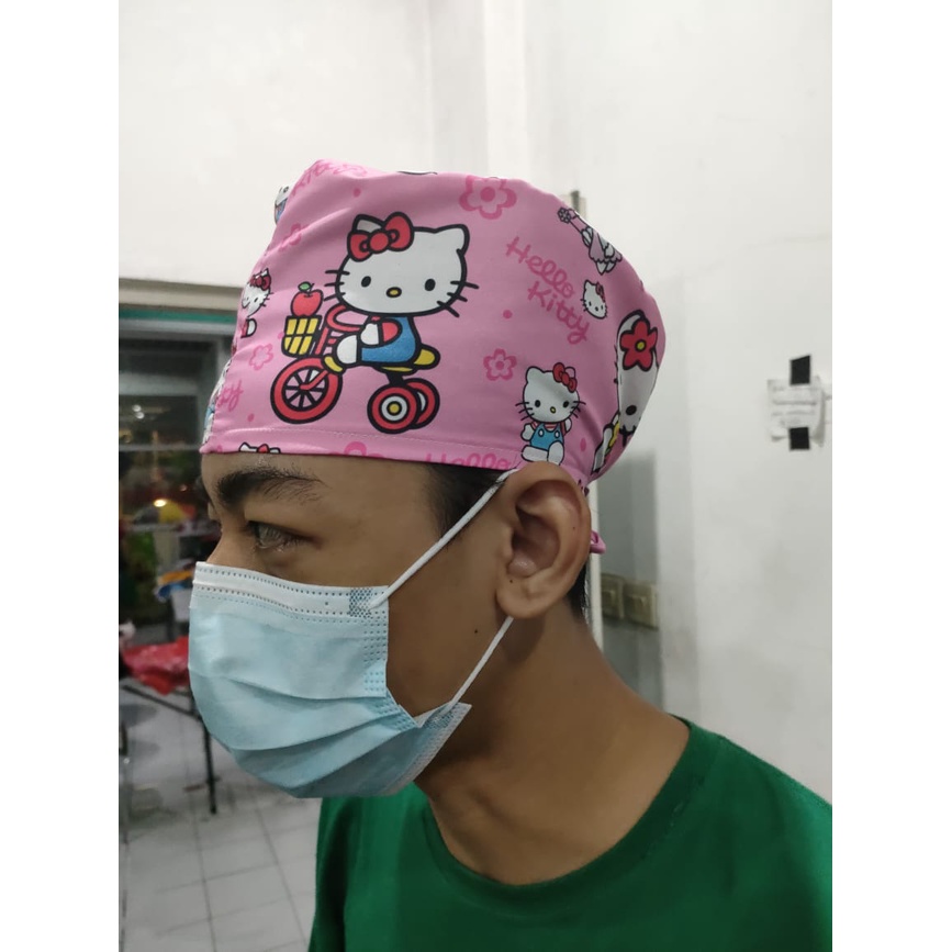 Topi Medis Hair Cap Hello Kitty / Surgical Cap / Topi Operasi Motif / Head Cap Motif / Topi Bedah / 