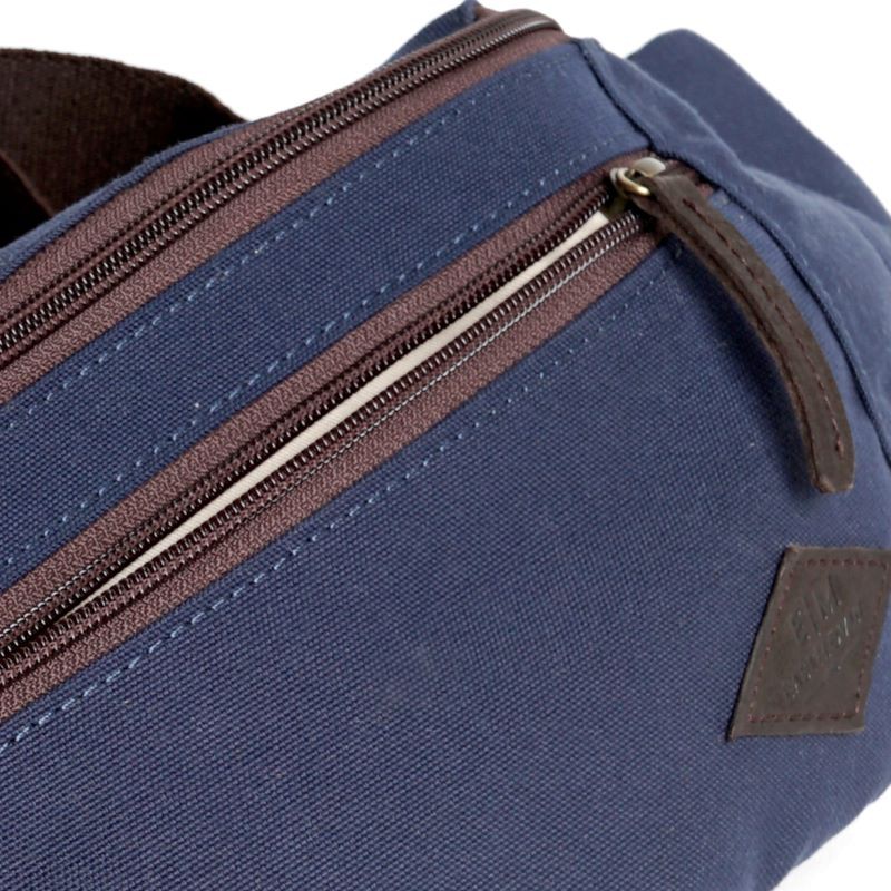 Tas Waistbag Selempang Pinggang IDAHO Biru Navy Kanvas TEBAL Water Repellent &amp; Kulit ASLI