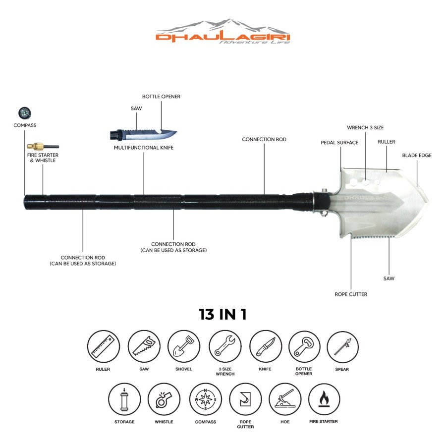 Sekop Multifungsi 13 in 1 Dhaulagiri MFS 900