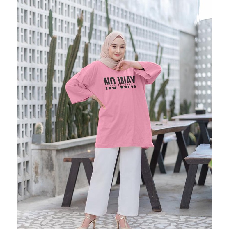 KAOS OVERSIZE TOP HIJAB WANITA BASIC NO WAY / OVERSIZE SLIT BLOUSE