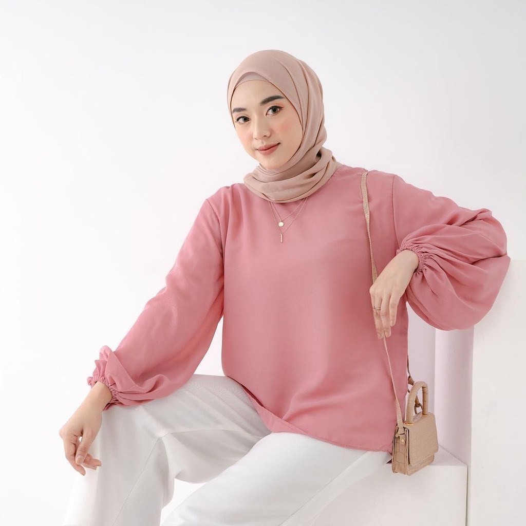 Katlina Blouse Lune Blouse Atasan Lengan Balon Remaja Wanita Terlaris Blus Cewek Realpict Termurah Shopee Indonesia