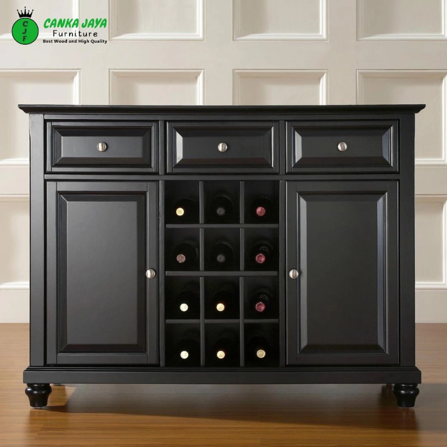 CANKA Crosley Meja Rak Bufet Dapur Minimalis Serbaguna Kayu Jati - Black