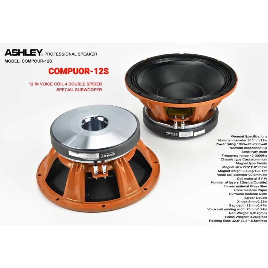 SPEAKER ASHLEY COMPOUR 12S 12" 12 INCH Speaker 12" ashley compour 12s