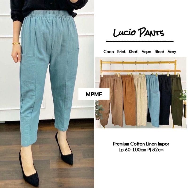 Celana Baggy Lucio Pants Linen Premium impor Saku Samping Pinggang