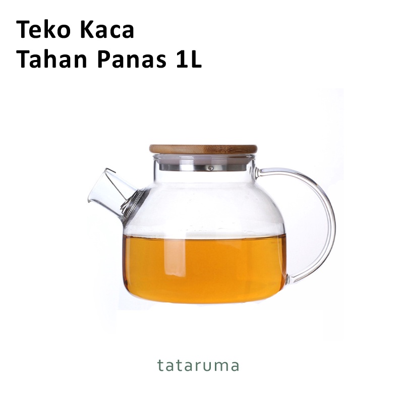 TATARUMA Pika - Teko Kaca Pitcher Tahan Panas 1Liter Untuk Teh/Jus/Air Panas Tahan Api Kompor