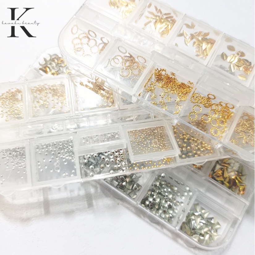 Hiasan Nail Arts Aksesoris Box isi 12 Bahan Metal silver gold /DIY decoration Accesories / Dekorasi bentuk bulan bintang ring