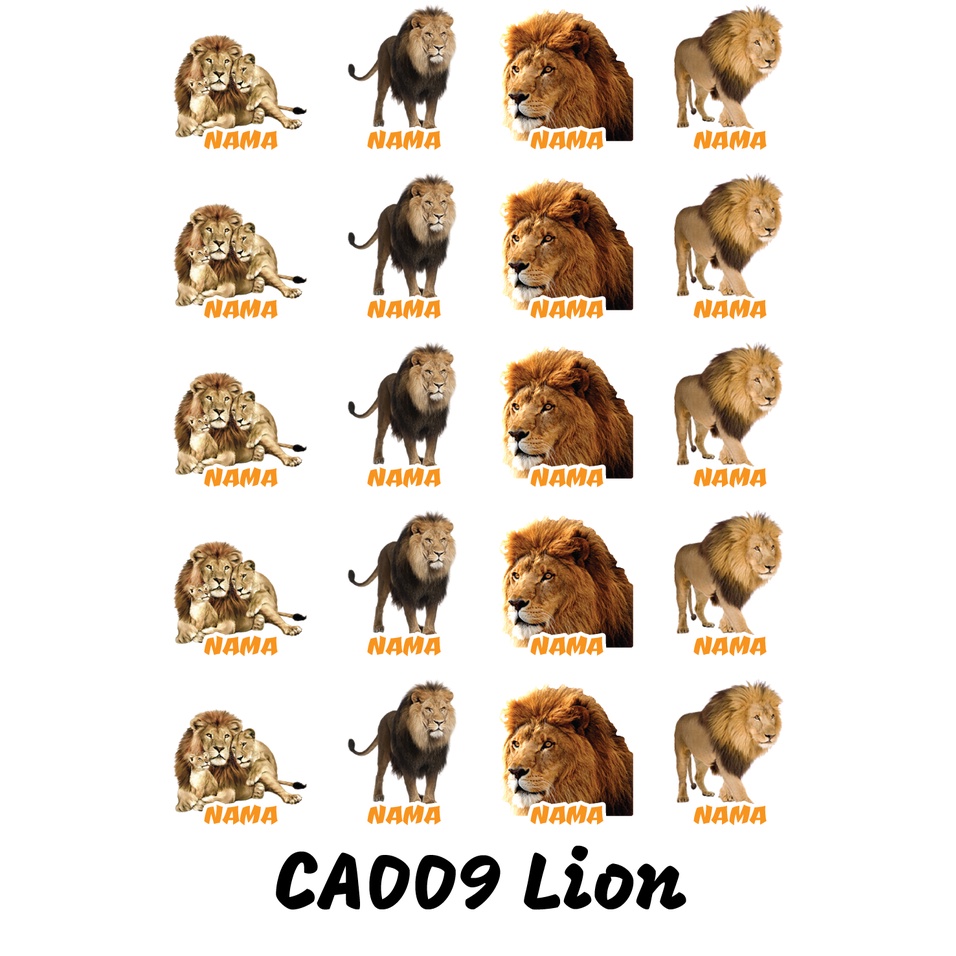 

Sticker Nama Cutting Label Waterproof Tahan Air Lion A (CA009)