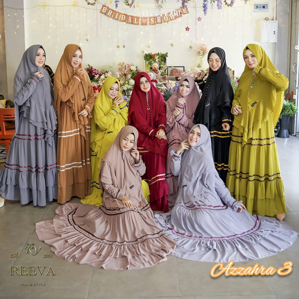 AZZAHRA by Reeva Gamis Syari Set Khimar Polos Simple Mewah Elegant Best Seller Original Brand | Dust