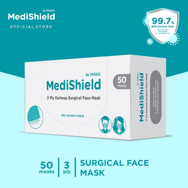 MediShield by Paseo Masker Box Ear Loop 50's