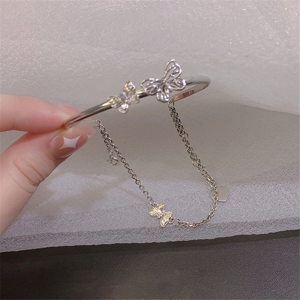 【COD Tangding】Gelang Model Double Layer Desain Kupu-Kupu Bahan Metal Gaya Korea Untuk Wanita