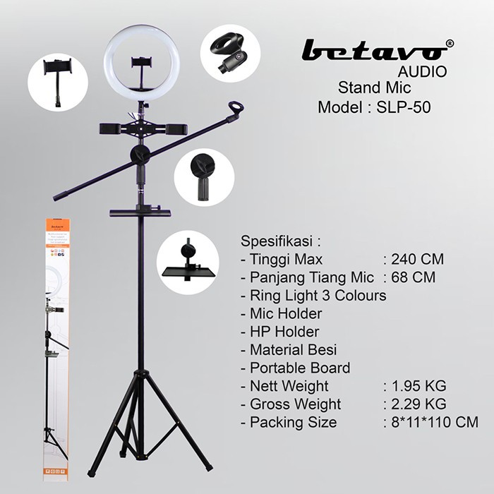 STAND MIC HP LED BETAVO SLP 50 STANDING BETAVO SLP50 LAMPU RING LIGHT