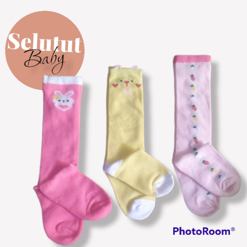 Kaos Kaki Bayi Perempuan Motif Panjang Selutut Bahan Katun Spandek