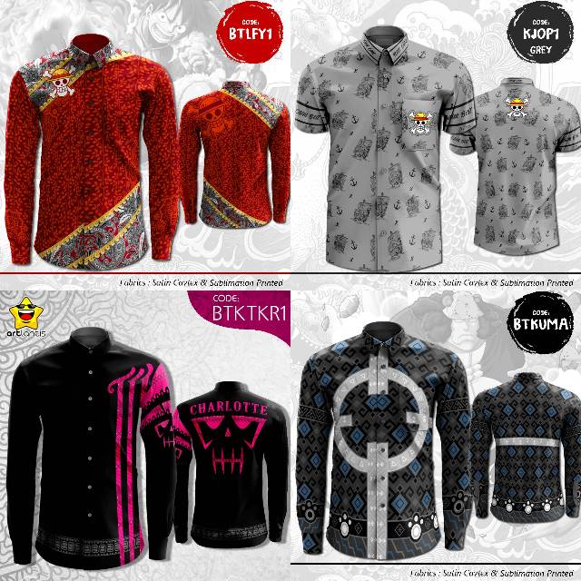 BATIK Kemeja Anime One Piece X Naruto X Bleach X Death Note X Tokyo Ghoul by Artlantis