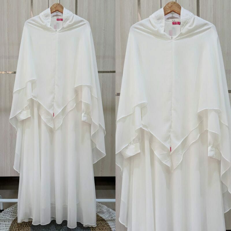 Gamis syari polos ceruty premium set khimar Jumbo Mewah Simpel Kekinian
