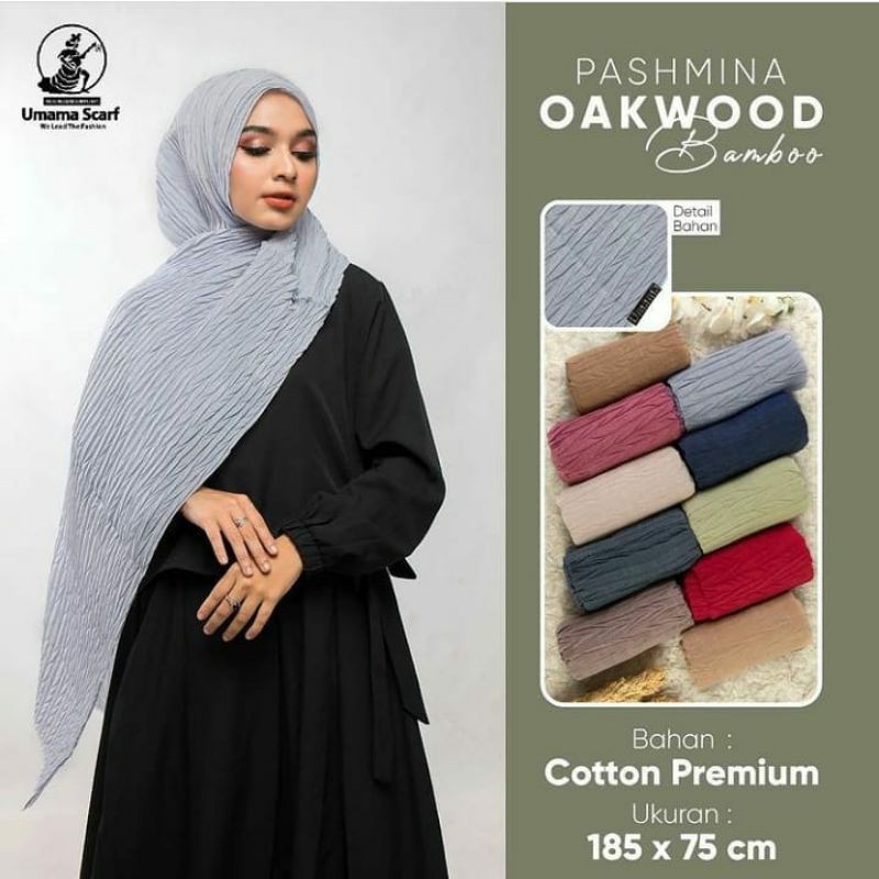 Pashmina Oakwood Plisket Bambu by Umama Scraf / Pashmina simple tanpa setrika