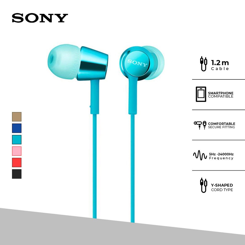 Earphone Sony MDR-EX155AP Wire Headset With Microphone - Light Blue SONY Earphone Original