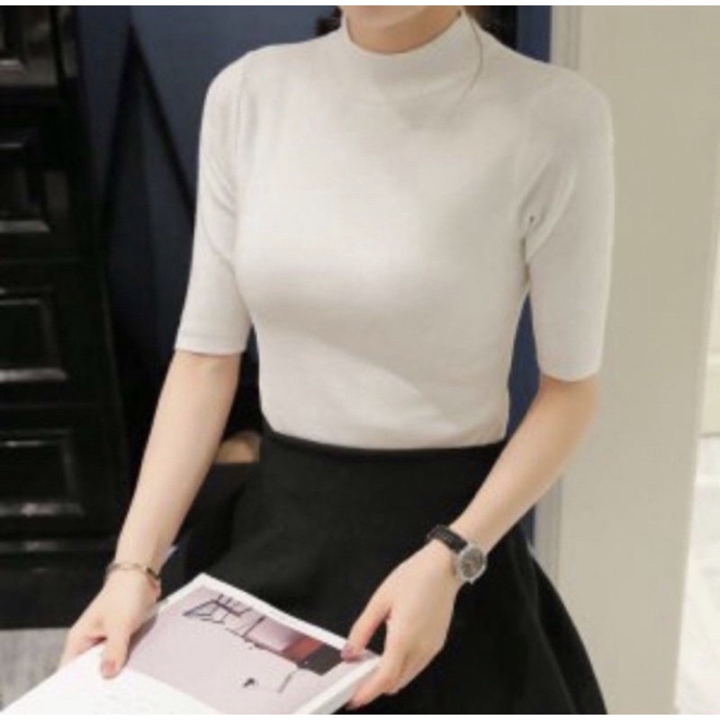 Viral Korea / Kaos Rib Turtleneck Lengan Pendek Mode 2022