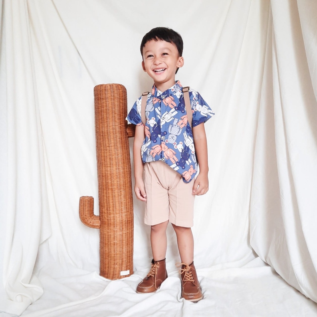 Promo !! Setelan kemeja anak laki-laki / setelan kemeja robot bear import ukuran 9bulan-2tahun (kuning,hijau,biru)