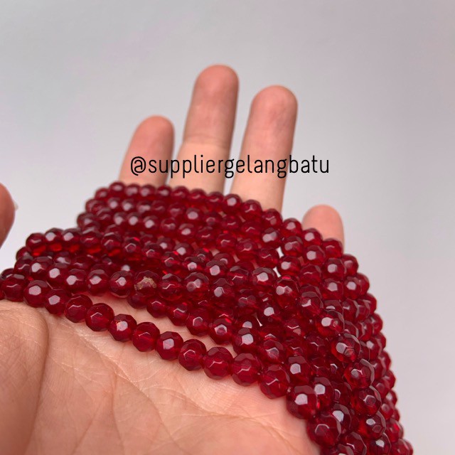 kristal bola dunia cutting 6mm red quartz Merah kuarsa ceko bulat bead aksesoris fashion online