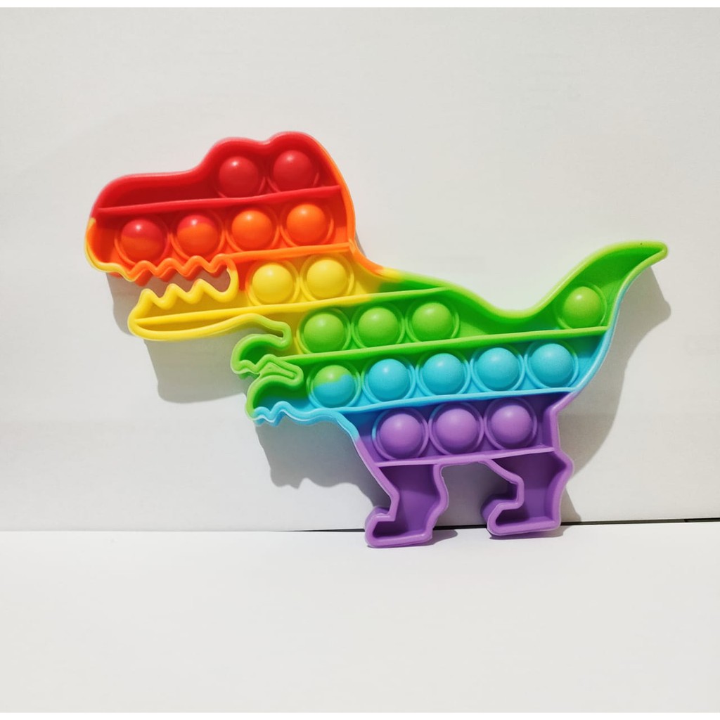 Mainan pop it murah popit Pop Its Square rainbow multicolor Fidget Toy Push bubble Penghilang Stres-dino pelangi