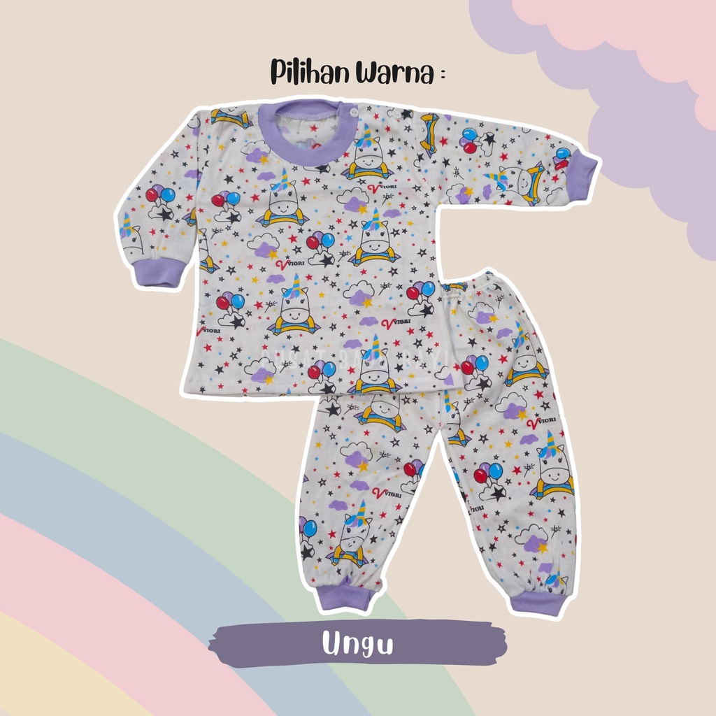 SALE 7.7 Setelan Baju Bayi Panjang 3 - 12 Bulan merk VIORI motif UNICORN TERBARU