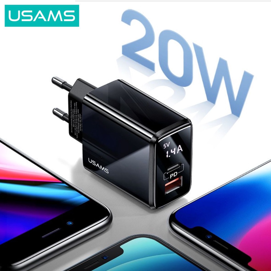 USAMS T40 Adapter Charger Fast Charge Digital Display QC3.0 PD 20W