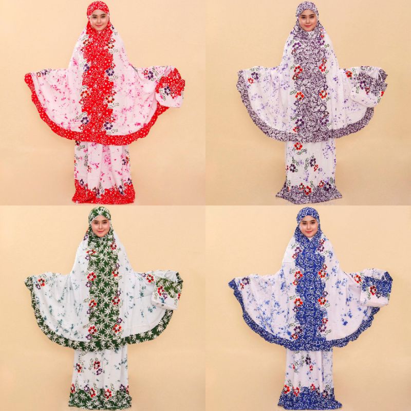 MUKENA DEWASA JUMBO PUTIHAN COLET / BATIK CAP PEKALONGAN