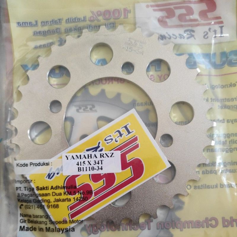 Gear Belakang SSS 415 28 30 31 32 33 34 35 36 37 38 39 40 41 RXZ RXKing Jupiter Vega MX FIZR-SSS 415-34