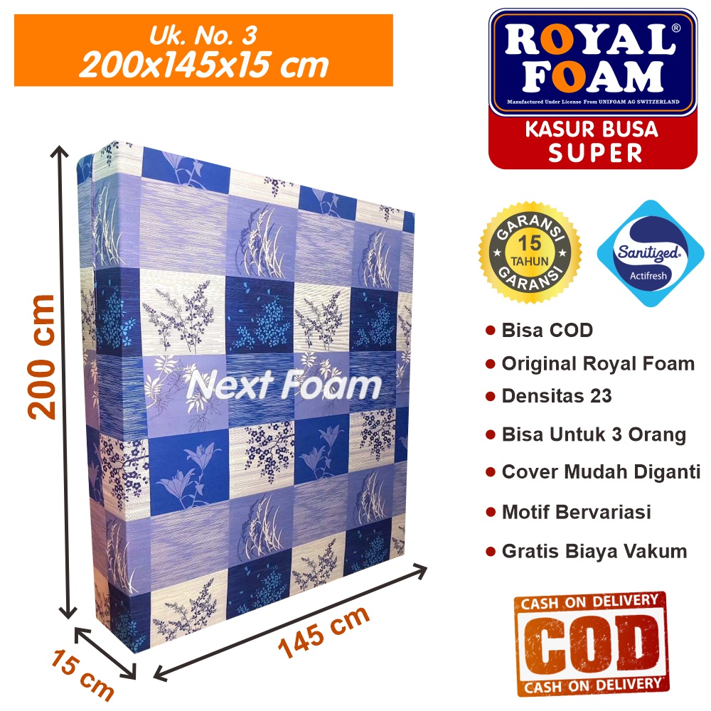 Kasur Busa Royal Foam Ukuran No 3 200x145x15 cm Tebal 15 cm D23 ORIGINAL Garansi 15 Tahun