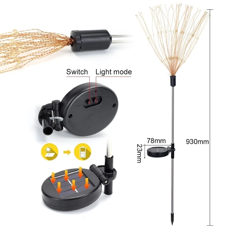 Lampu Taman LED 2 Mode Tenaga Surya Anti Air IP44 Bentuk Kembang Api Dandelion