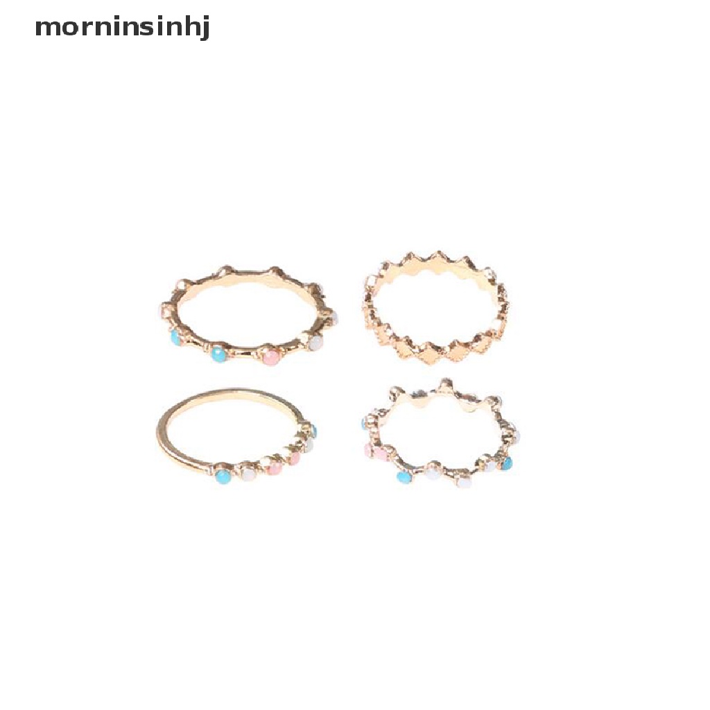 4pcs / Set Cincin Batu Kristal Gaya Bohemian Untuk Pernikahan