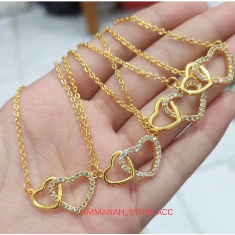 KALUNG RANTAI TITANIUM LIONTIN LOVE GOLD PERHIASAN WANITA DEWASA