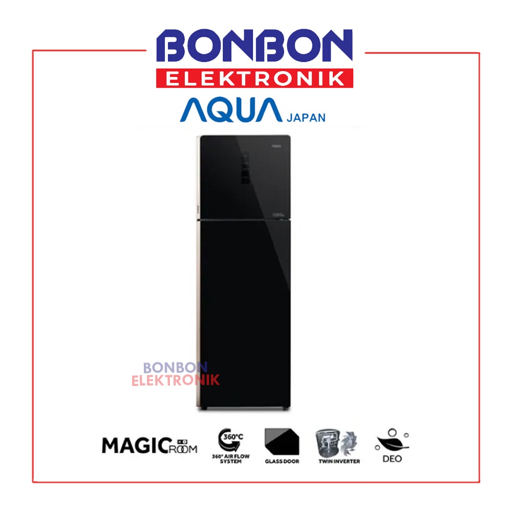 AQUA Kulkas 2 Pintu AQR 405IG(BK) 312L Glass Door Inverter