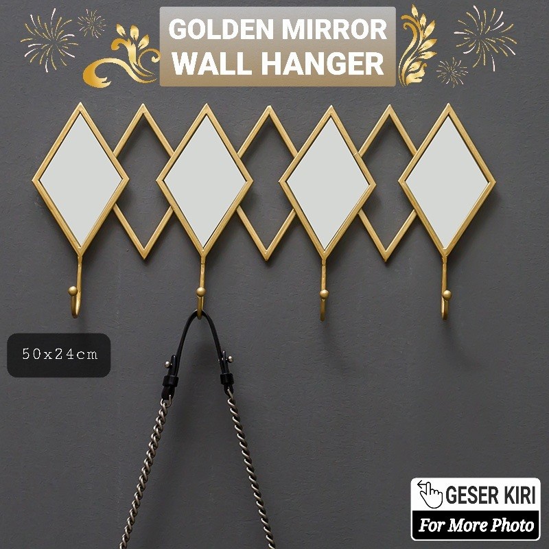 TBI Golden Mirror Wall Hanger Gantungan Pakaian Hiasan Dinding Cermin Emas