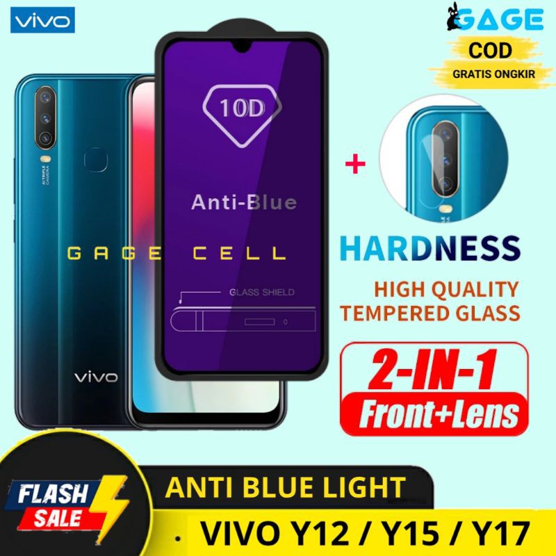 2IN1 TEMPERED GLASS ANTI BLUE LIGHT RAY VIVO Y12 Y15 Y17 - TG ANTIGORES RADIASI FULL LAYAR KAMERA